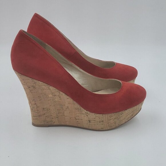 Boston Proper Pammy Red Platform Cork Wedge Closed Toe Heel Women's Size 10M - Picture 3 of 12